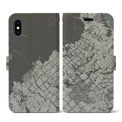 【中標津（北海道）】地図柄iPhoneケース（手帳タイプ）モノトーン・iPhone XS / X 用