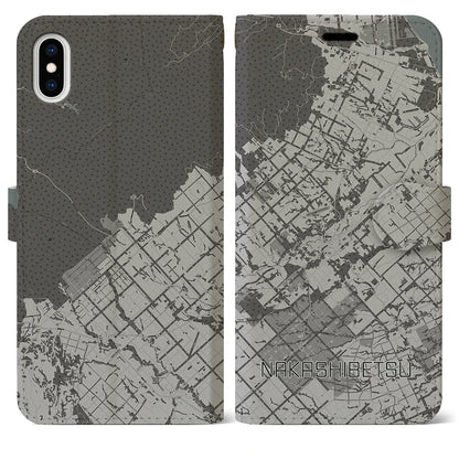 【中標津（北海道）】地図柄iPhoneケース（手帳タイプ）モノトーン・iPhone XS Max 用