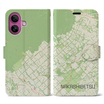 【中標津（北海道）】地図柄iPhoneケース（手帳タイプ）ナチュラル・iPhone 16 Pro 用