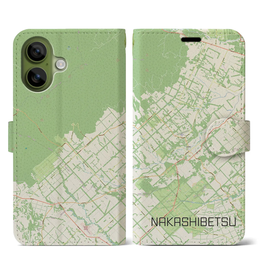 【中標津（北海道）】地図柄iPhoneケース（手帳タイプ）ナチュラル・iPhone 17 Pro Max 用
