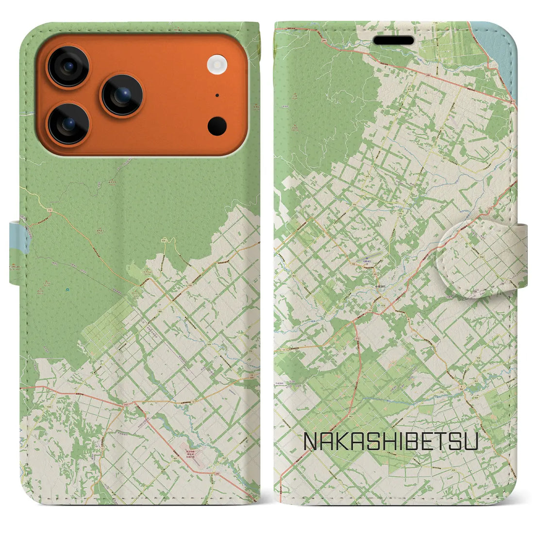 【中標津（北海道）】地図柄iPhoneケース（手帳タイプ）モノトーン・iPhone 17 Pro Max 用
