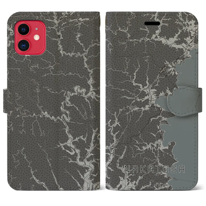 【中土佐（高知県）】地図柄iPhoneケース（手帳タイプ）モノトーン・iPhone 11 用