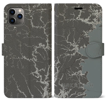 【中土佐（高知県）】地図柄iPhoneケース（手帳タイプ）モノトーン・iPhone 11 Pro Max 用