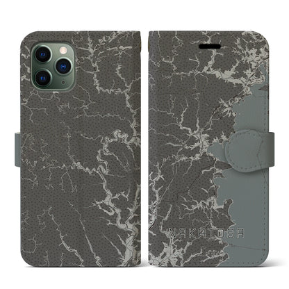 【中土佐（高知県）】地図柄iPhoneケース（手帳タイプ）モノトーン・iPhone 11 Pro 用