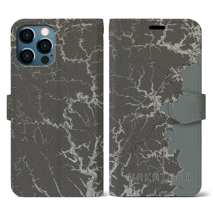 【中土佐（高知県）】地図柄iPhoneケース（手帳タイプ）モノトーン・iPhone 12 / 12 Pro 用