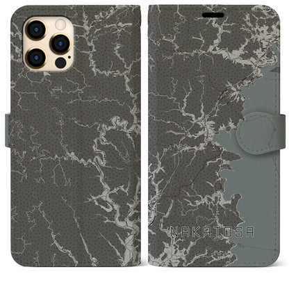 【中土佐（高知県）】地図柄iPhoneケース（手帳タイプ）モノトーン・iPhone 12 Pro Max 用