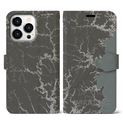 【中土佐（高知県）】地図柄iPhoneケース（手帳タイプ）モノトーン・iPhone 13 Pro 用