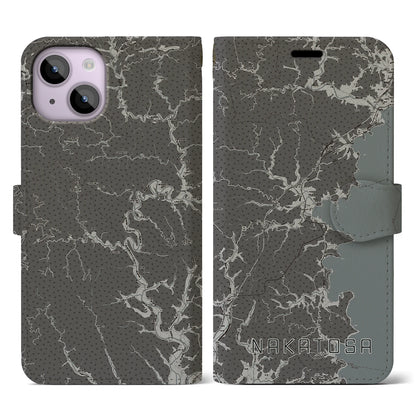 【中土佐（高知県）】地図柄iPhoneケース（手帳タイプ）モノトーン・iPhone 14 用