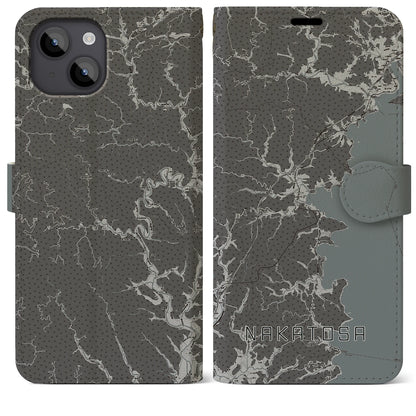 【中土佐（高知県）】地図柄iPhoneケース（手帳タイプ）モノトーン・iPhone 14 Plus 用