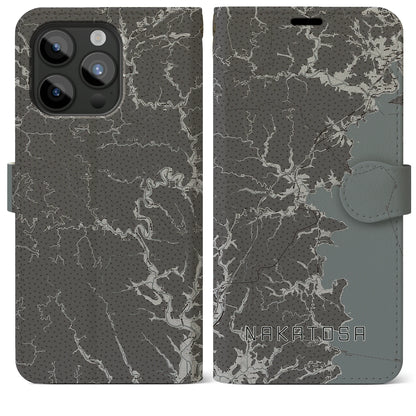 【中土佐（高知県）】地図柄iPhoneケース（手帳タイプ）モノトーン・iPhone 15 Pro Max 用