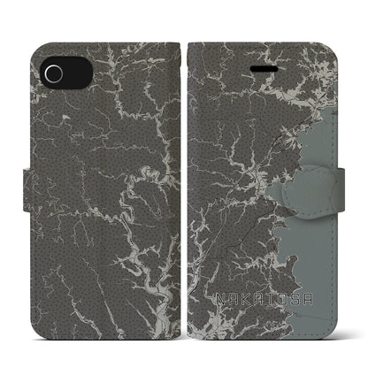 【中土佐（高知県）】地図柄iPhoneケース（手帳タイプ）モノトーン・iPhone SE（第3 / 第2世代） / 8 / 7 / 6s / 6 用