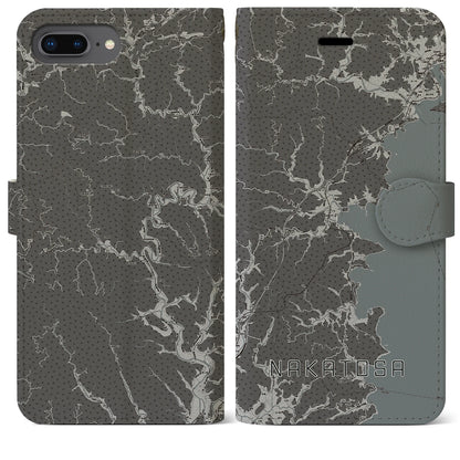 【中土佐（高知県）】地図柄iPhoneケース（手帳タイプ）モノトーン・iPhone 8Plus /7Plus / 6sPlus / 6Plus 用