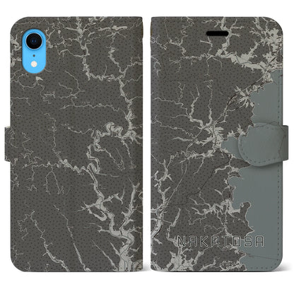 【中土佐（高知県）】地図柄iPhoneケース（手帳タイプ）モノトーン・iPhone XR 用