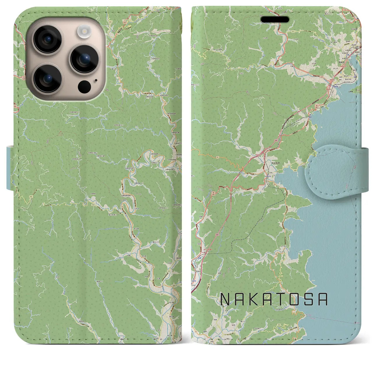 【中土佐（高知県）】地図柄iPhoneケース（手帳タイプ）ナチュラル・iPhone 16 Plus 用