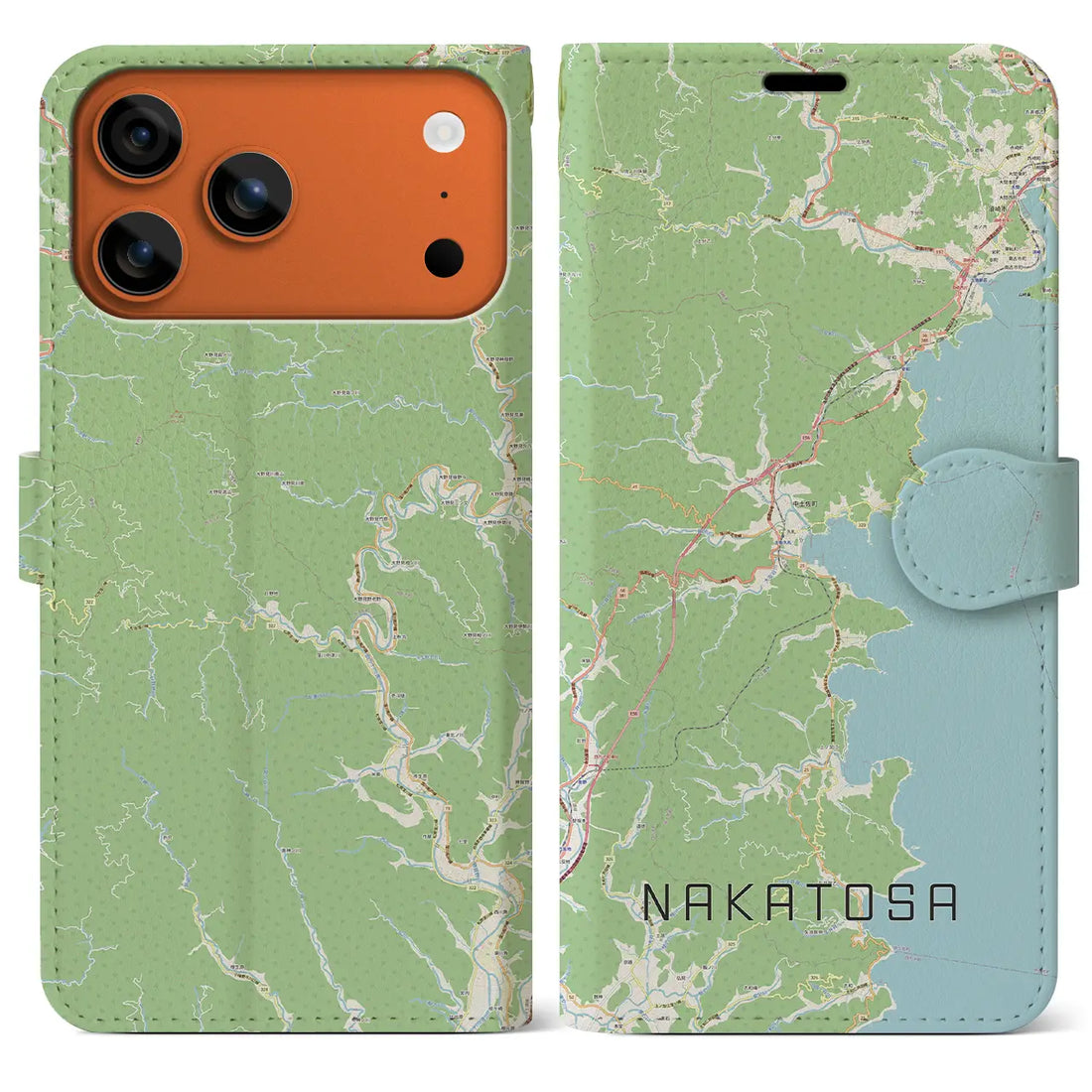 【中土佐(高知県)】地図柄iPhoneケース(手帳タイプ)モノトーン・iPhone 17 Pro Max 用