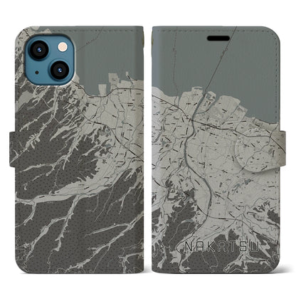 【中津（大分県）】地図柄iPhoneケース（手帳タイプ）モノトーン・iPhone 13 用