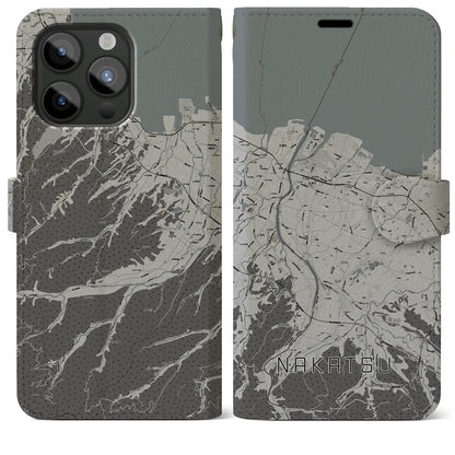 【中津（大分県）】地図柄iPhoneケース（手帳タイプ）モノトーン・iPhone 15 Pro Max 用