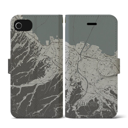 【中津（大分県）】地図柄iPhoneケース（手帳タイプ）モノトーン・iPhone SE（第3 / 第2世代） / 8 / 7 / 6s / 6 用