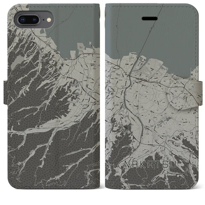 【中津（大分県）】地図柄iPhoneケース（手帳タイプ）モノトーン・iPhone 8Plus /7Plus / 6sPlus / 6Plus 用