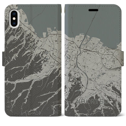 【中津（大分県）】地図柄iPhoneケース（手帳タイプ）モノトーン・iPhone XS Max 用