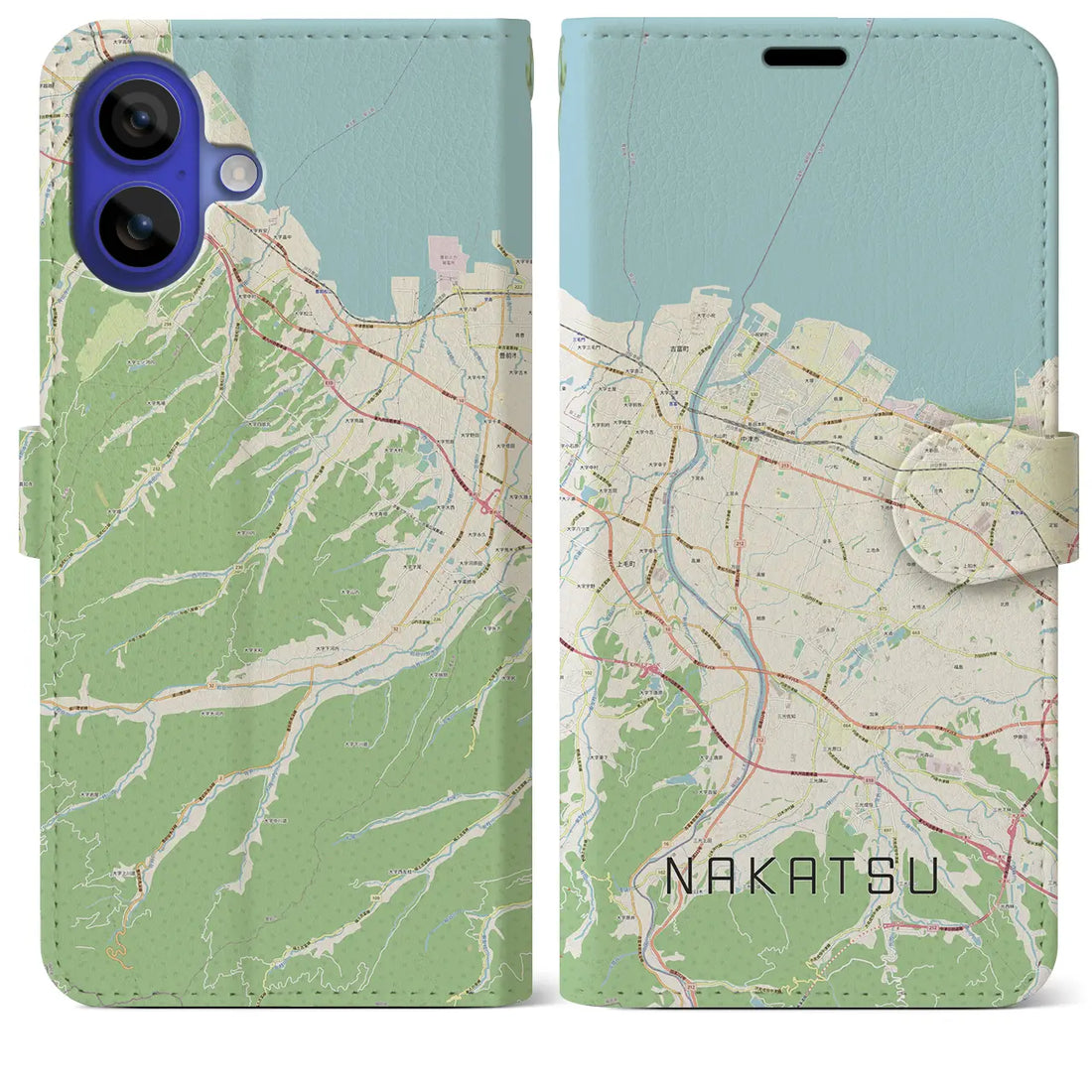 【中津（大分県）】地図柄iPhoneケース（手帳タイプ）ナチュラル・iPhone 16 Pro Max 用