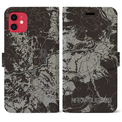 【中津川（岐阜県）】地図柄iPhoneケース（手帳タイプ）モノトーン・iPhone 11 用