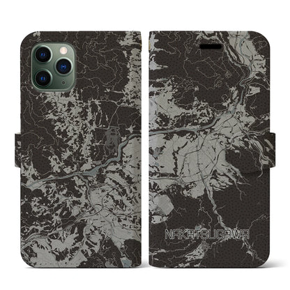 【中津川（岐阜県）】地図柄iPhoneケース（手帳タイプ）モノトーン・iPhone 11 Pro 用