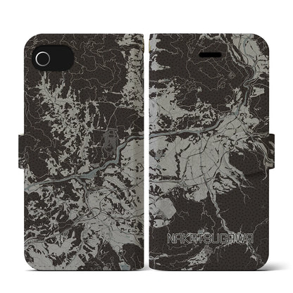 【中津川（岐阜県）】地図柄iPhoneケース（手帳タイプ）モノトーン・iPhone SE（第3 / 第2世代） / 8 / 7 / 6s / 6 用