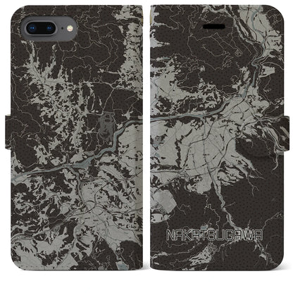 【中津川（岐阜県）】地図柄iPhoneケース（手帳タイプ）モノトーン・iPhone 8Plus /7Plus / 6sPlus / 6Plus 用