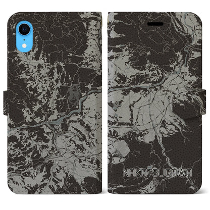 【中津川（岐阜県）】地図柄iPhoneケース（手帳タイプ）モノトーン・iPhone XR 用