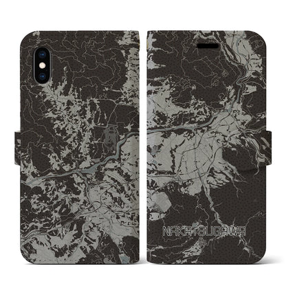 【中津川（岐阜県）】地図柄iPhoneケース（手帳タイプ）モノトーン・iPhone XS / X 用