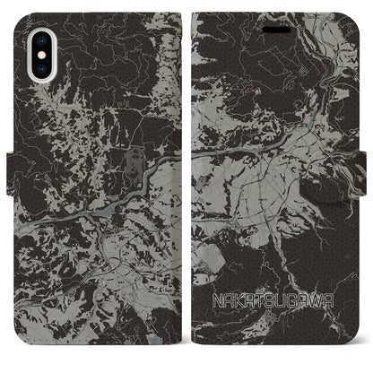 【中津川（岐阜県）】地図柄iPhoneケース（手帳タイプ）モノトーン・iPhone XS Max 用