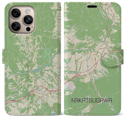【中津川（岐阜県）】地図柄iPhoneケース（手帳タイプ）ナチュラル・iPhone 16 Plus 用