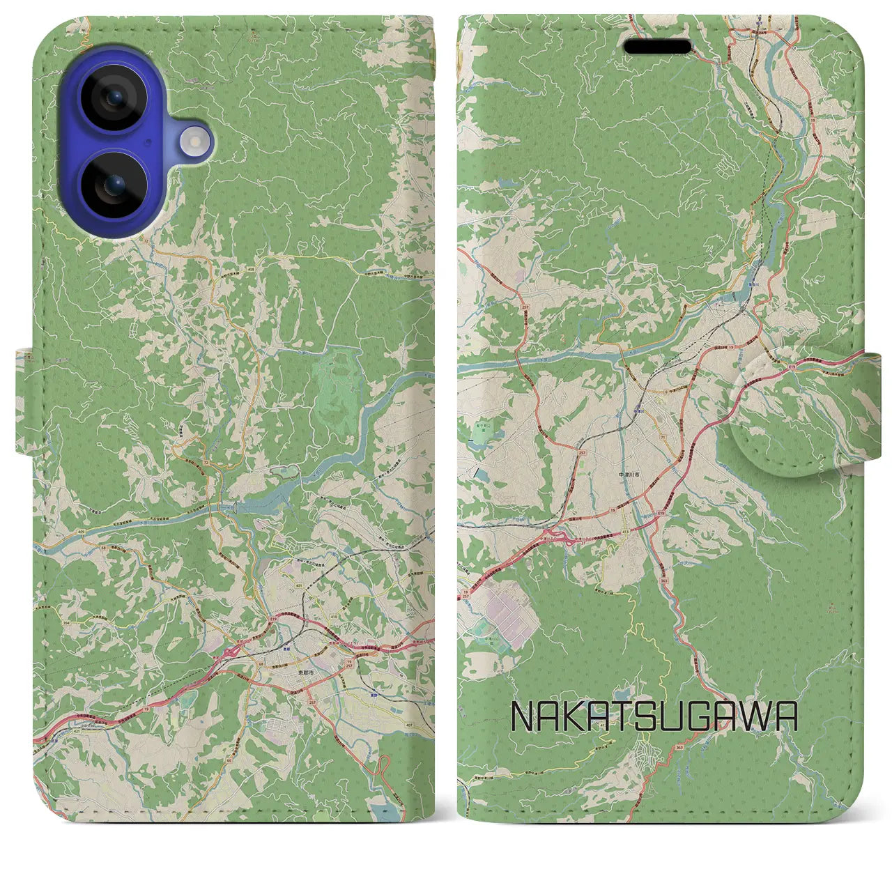 【中津川（岐阜県）】地図柄iPhoneケース（手帳タイプ）ナチュラル・iPhone 16 Pro Max 用