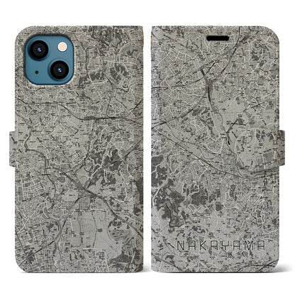 【中山（神奈川県）】地図柄iPhoneケース（手帳タイプ）モノトーン・iPhone 13 用