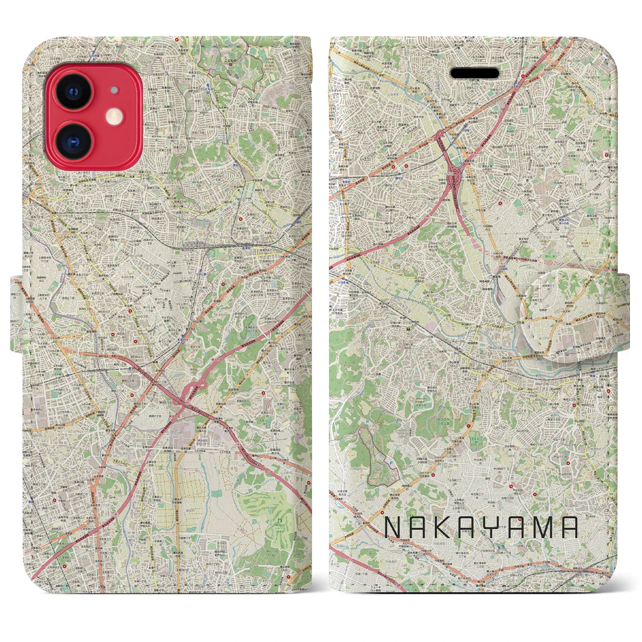 【中山（神奈川県）】地図柄iPhoneケース（手帳タイプ）ナチュラル・iPhone 11 用