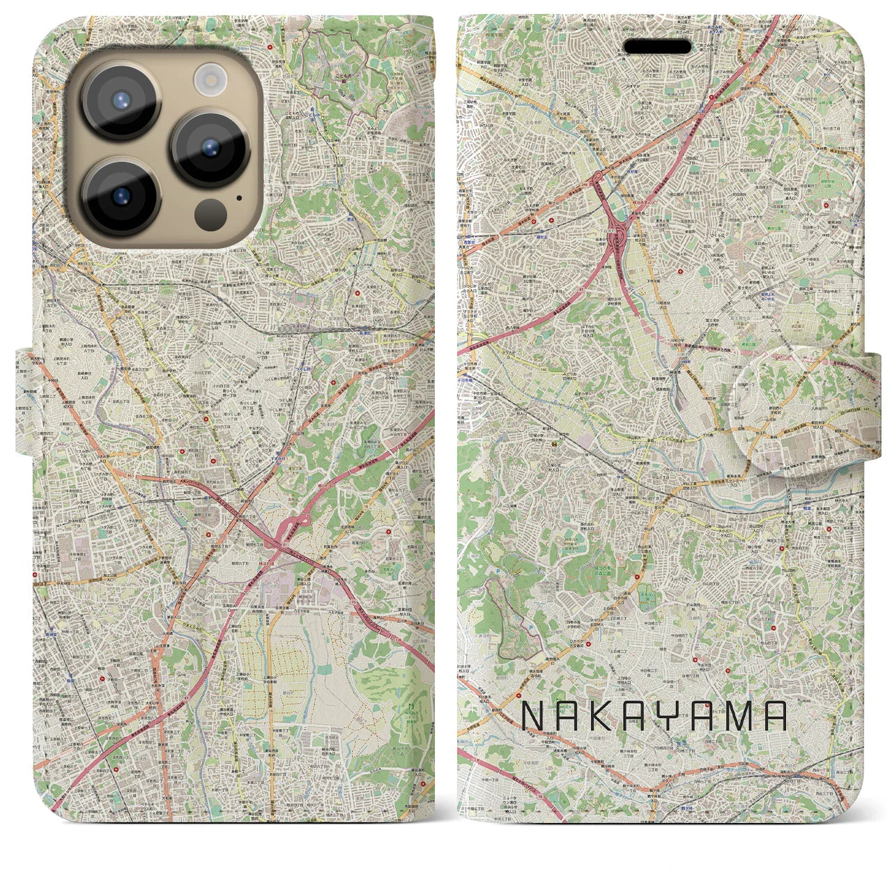 【中山（神奈川県）】地図柄iPhoneケース（手帳タイプ）ナチュラル・iPhone 14 Pro Max 用