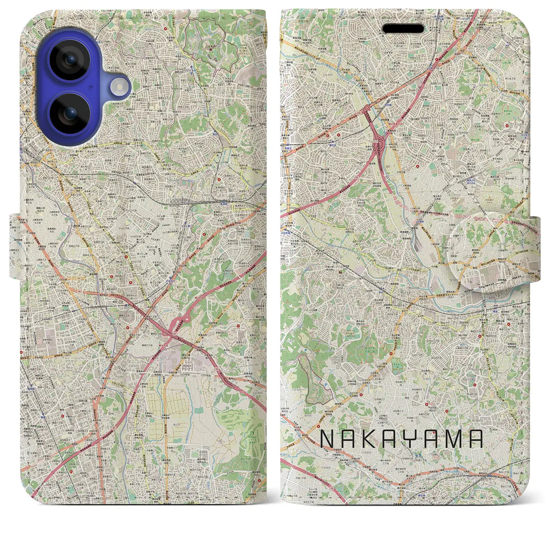 【中山(神奈川県)】地図柄iPhoneケース(手帳タイプ)ナチュラル・iPhone 16 Pro Max 用