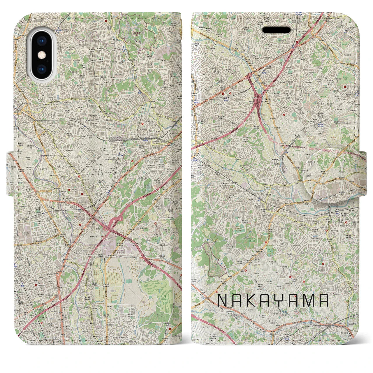 【中山（神奈川県）】地図柄iPhoneケース（手帳タイプ）ナチュラル・iPhone XS Max 用