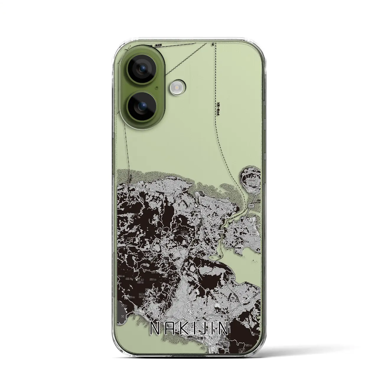 【今帰仁（沖縄県）】地図柄iPhoneケース（クリアタイプ）モノトーン・iPhone 17 Pro Max 用