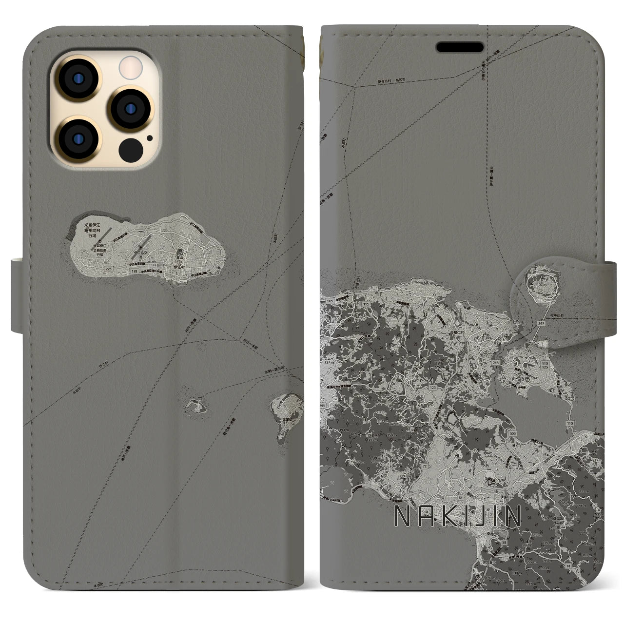 【今帰仁（沖縄県）】地図柄iPhoneケース（手帳タイプ）