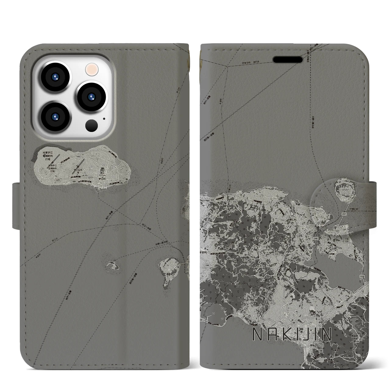 【今帰仁（沖縄県）】地図柄iPhoneケース（手帳タイプ）