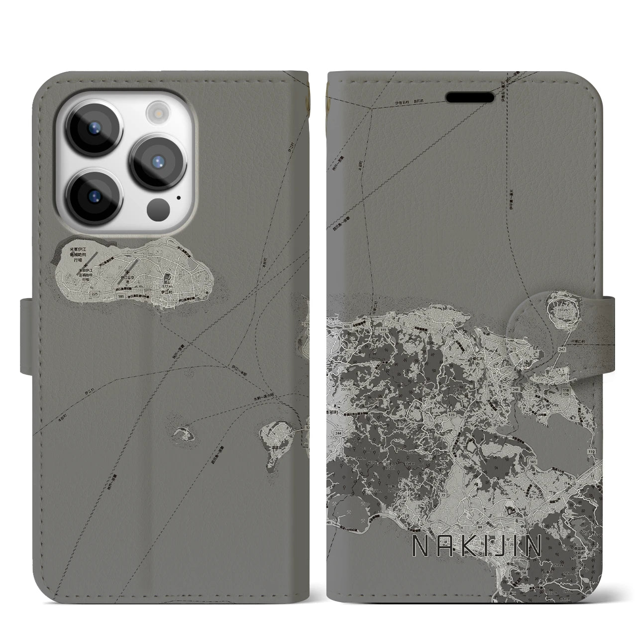 【今帰仁（沖縄県）】地図柄iPhoneケース（手帳タイプ）