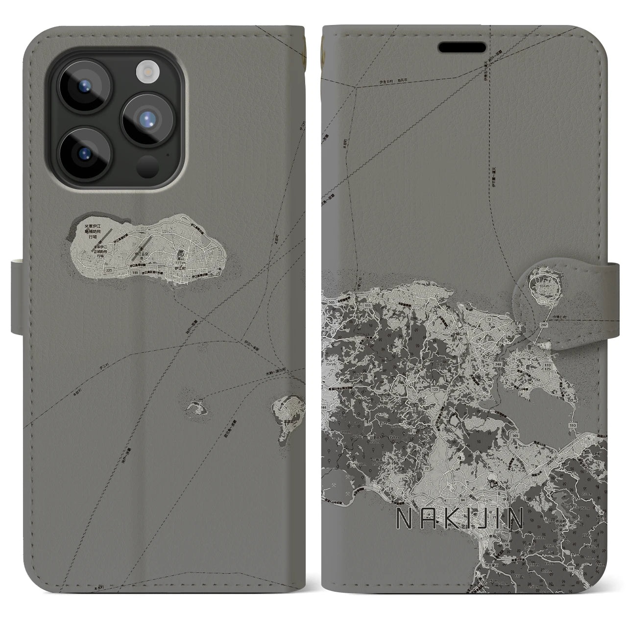 【今帰仁（沖縄県）】地図柄iPhoneケース（手帳タイプ）