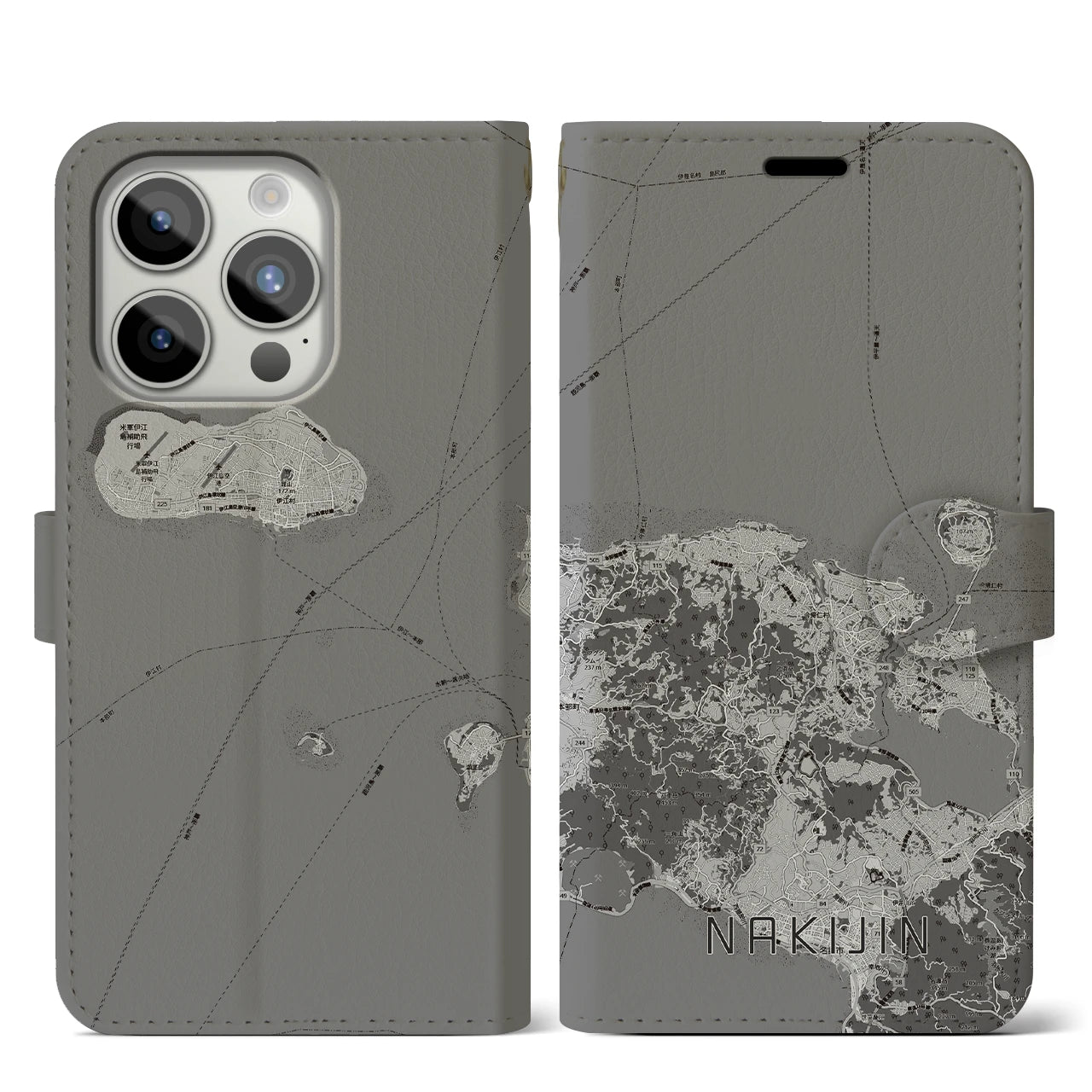 【今帰仁（沖縄県）】地図柄iPhoneケース（手帳タイプ）