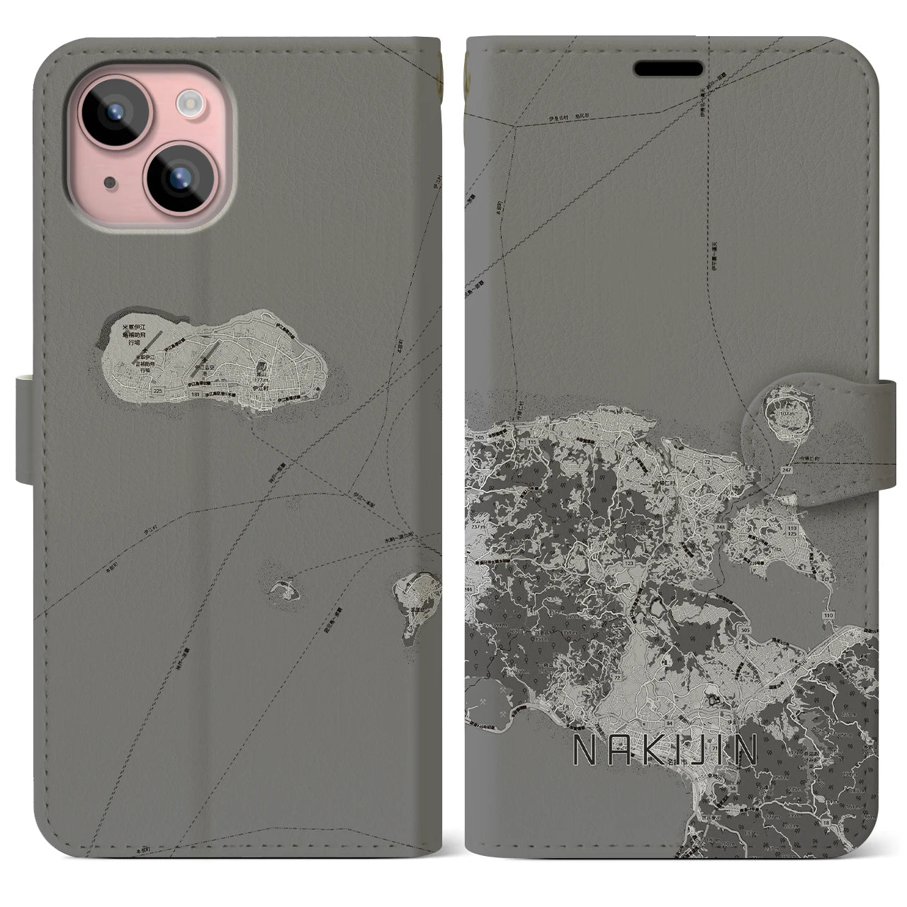 【今帰仁（沖縄県）】地図柄iPhoneケース（手帳タイプ）