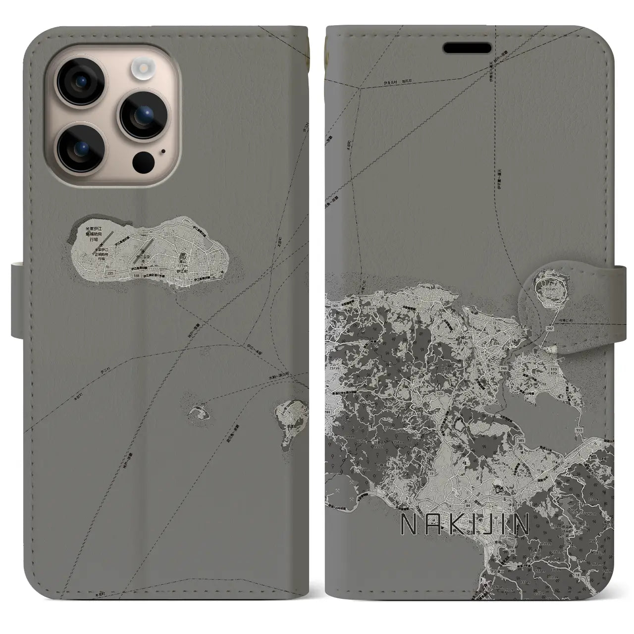 【今帰仁（沖縄県）】地図柄iPhoneケース（手帳タイプ）