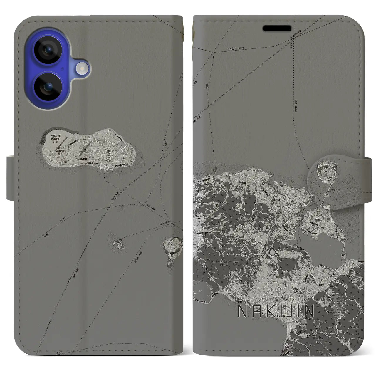 【今帰仁（沖縄県）】地図柄iPhoneケース（手帳タイプ）