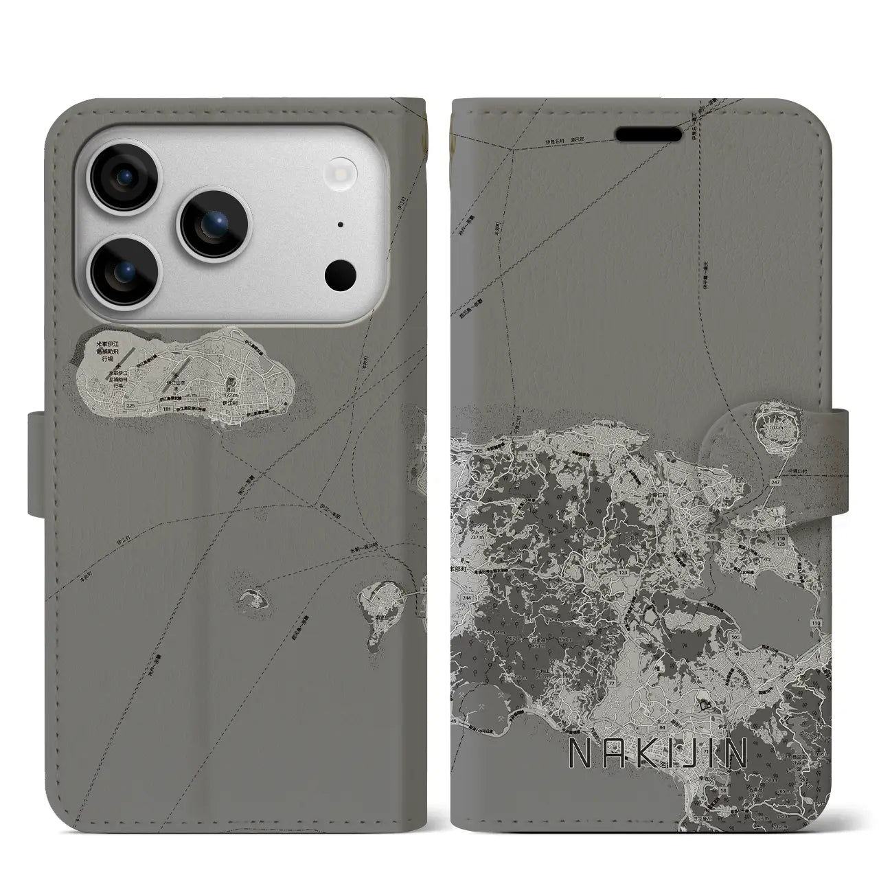 【今帰仁（沖縄県）】地図柄iPhoneケース（手帳タイプ）