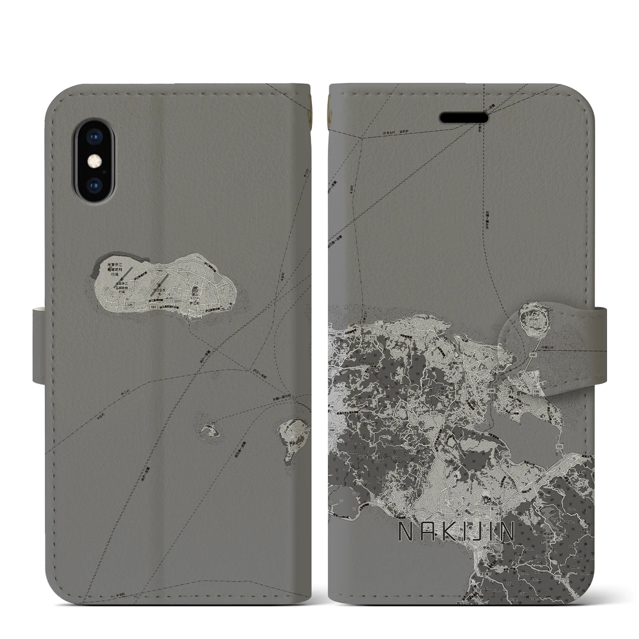 【今帰仁（沖縄県）】地図柄iPhoneケース（手帳タイプ）